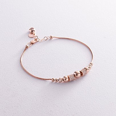 Браслет "Шарики" в красном золоте (фианиты) б05193