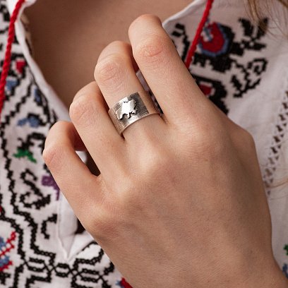 Серебряное кольцо "Карта Украины" 112649 №5