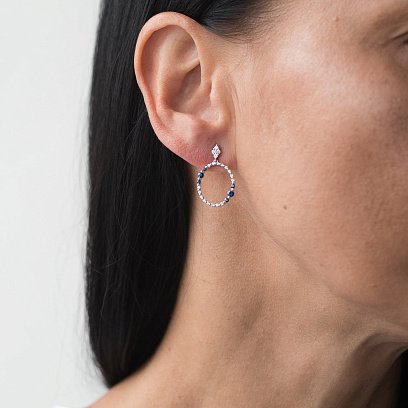 Золоті сережки-пусети з сапфірами і діамантами сб0284ai №7