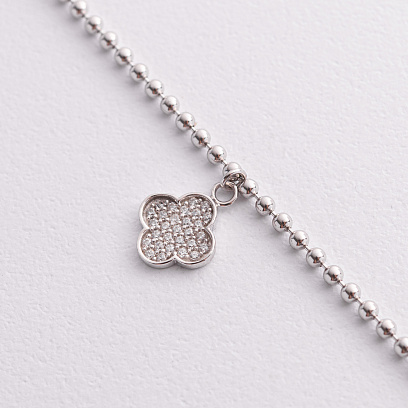 Срібний браслет "Конюшина" на ногу (фіаніти) 141849 №2