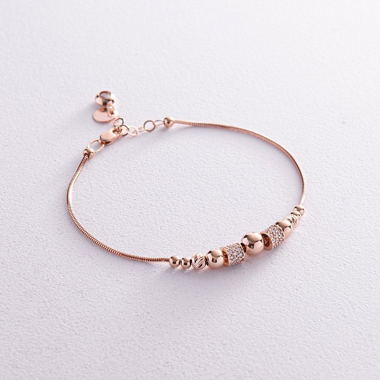 Браслет "Шарики" в красном золоте (фианиты) б05193 от ювелирного магазина Оникс