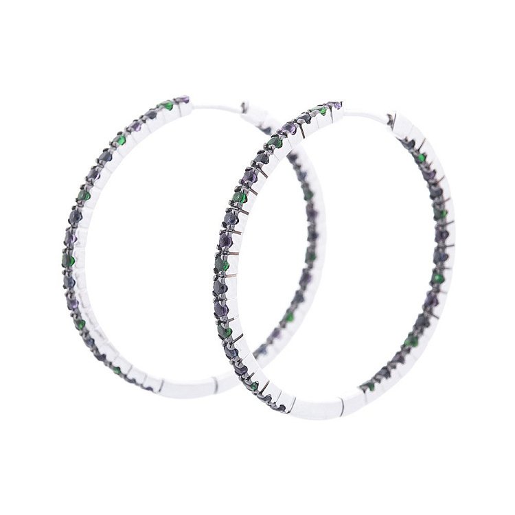 Золотые серьги-кольца (сапфир, демантоид, аметист) сб0247sth Золотые серьги-кольца (сапфир, демантоид, аметист) сб0247sth от ювелирного магазина Оникс