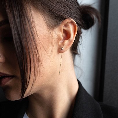 Серьги-протяжки "Самолетик" в желтом золоте с07112 №4