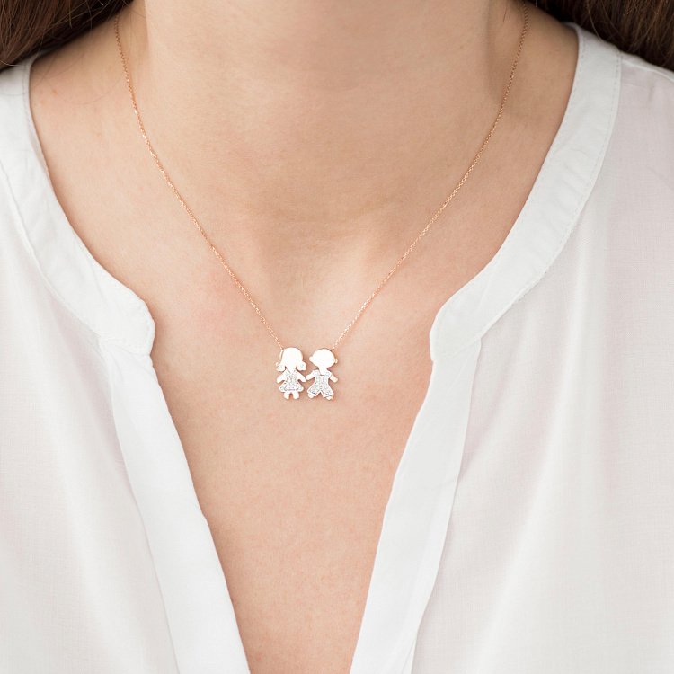 Золоте кольє "Хлопчик і дівчинка" (фіаніти) кол01217 від ювелірного магазину Онікс - 2