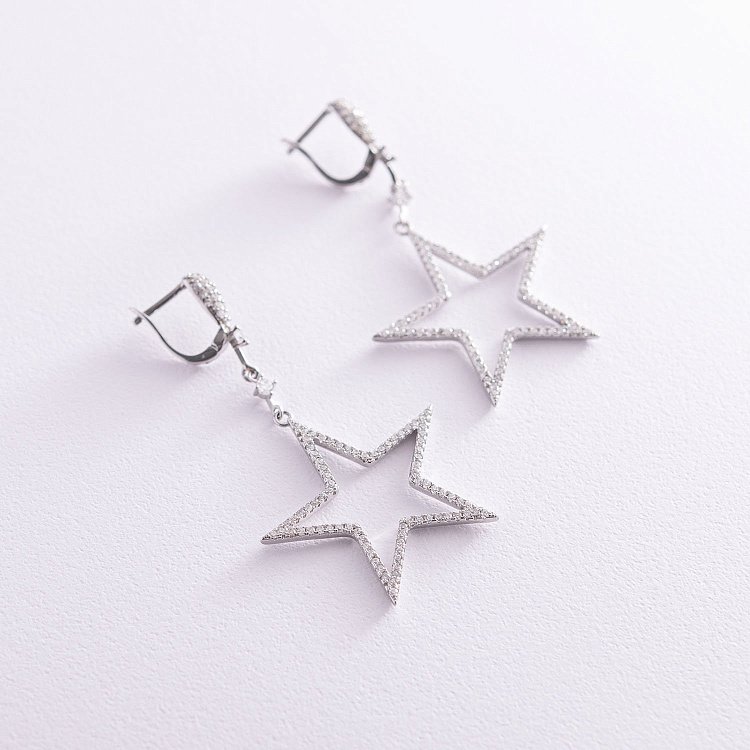 Срібні сережки "Зірки" з фіанітами 122120 від ювелірного магазину Онікс - 2