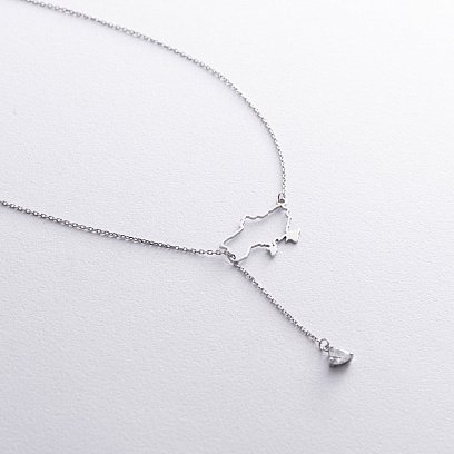 Серебряное колье - галстук "Карта Украины" (куб. цирконий Swarovski в форме сердца) ﻿4050с №5