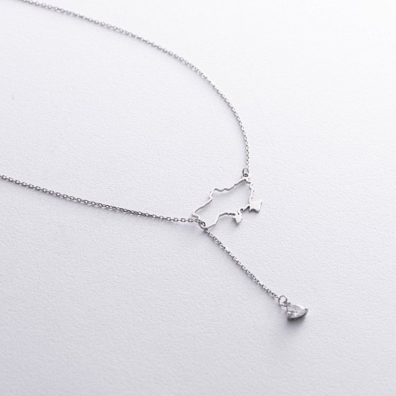 Серебряное колье - галстук "Карта Украины" (куб. цирконий Swarovski в форме сердца) 4050с №5