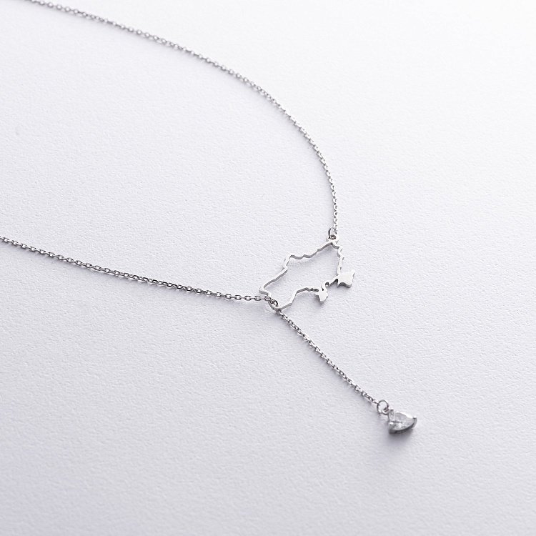 Серебряное колье - галстук "Карта Украины" (куб. цирконий Swarovski в форме сердца) ﻿4050с от ювелирного магазина Оникс - 5