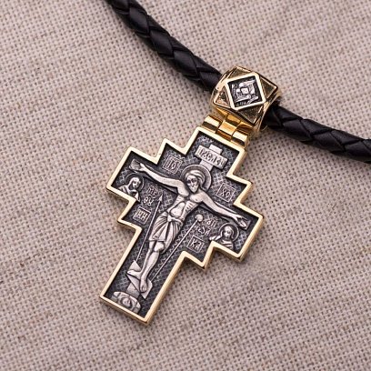 Срібний хрестик з позолотою "Розп'яття. Ікона Божої Матері "Неопалима Купина" 132303 №3