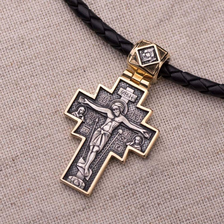 Срібний хрестик з позолотою "Розп'яття. Ікона Божої Матері "Неопалима Купина" 132303 від ювелірного магазину Онікс - 2