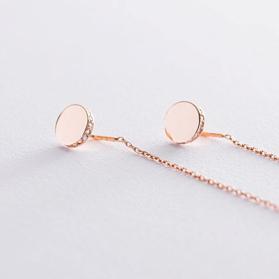 Серьги-протяжки в красном золоте с фианитами с06727 №5