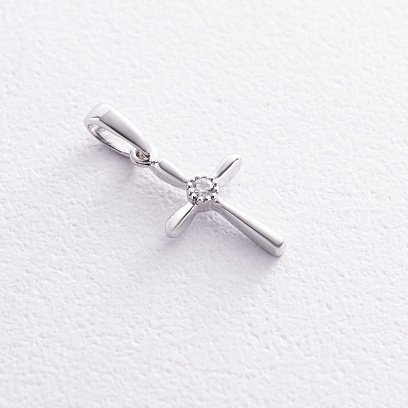 Крестик с фианитом в белом золоте п03839