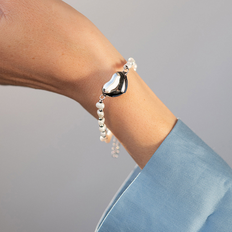 Срібний браслет "Сердечко" (перли) 141868 від ювелірного магазину Онікс - 3