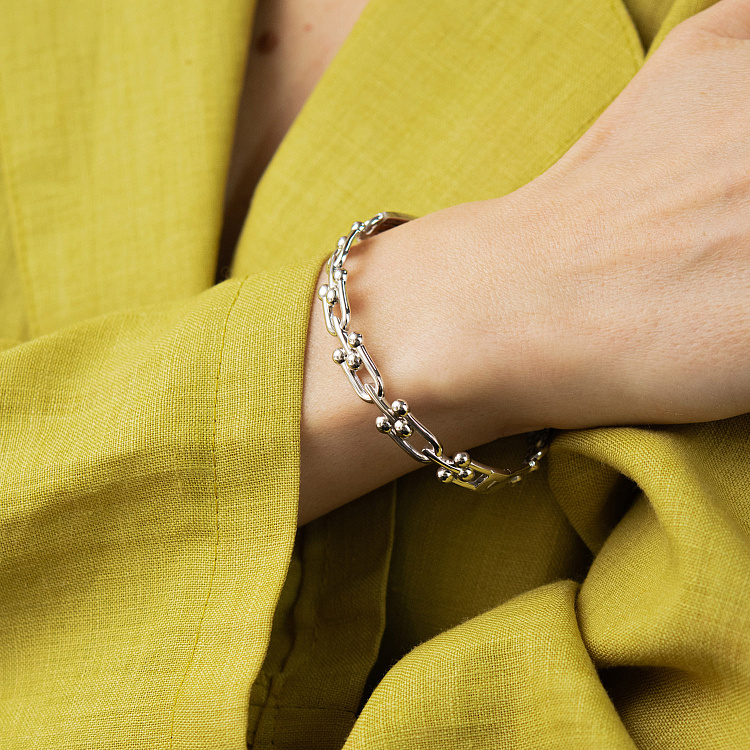 Жорсткий браслет "Фантазія" у білому золоті б05835 від ювелірного магазину Онікс - 3