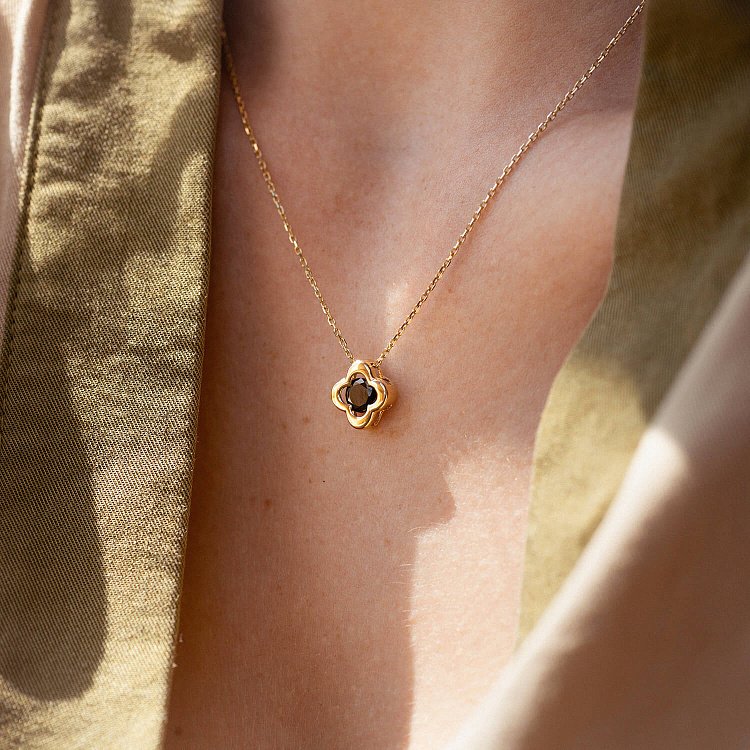 Кольє "Конюшина" в жовтому золоті (фіаніт) кол01127 від ювелірного магазину Онікс