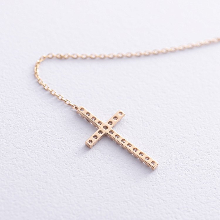 Золоте кольє - краватка "Хрестик" з діамантами колб0115mi від ювелірного магазину Онікс - 4