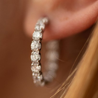 Серебряные серьги - кольца с фианитами 087610б №6