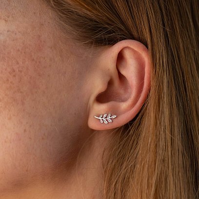 Сережки - пусети "Гілочки" в білому золоті с07014