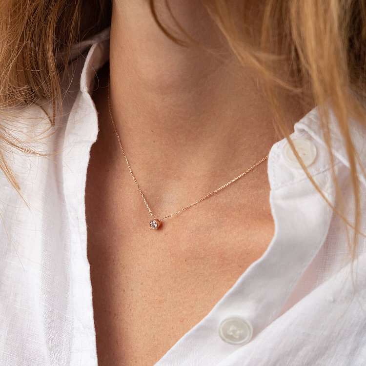 Кольє з одним фіанітом (червоне золото) кол02276 від ювелірного магазину Онікс - 3