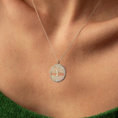 Колье "Древо жизни" с фианитами (белое золото) кол02492 №4