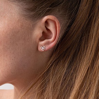 Срібні сережки - пусети "Сердечка" з фіанітами 123060 №2