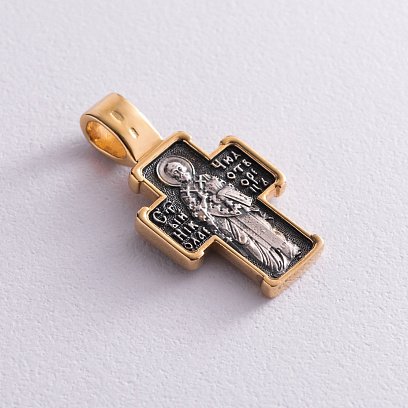 Срібний православний хрест (чорніння) "Розп'яття. Св. Миколай Чудотворець" 132498 №5