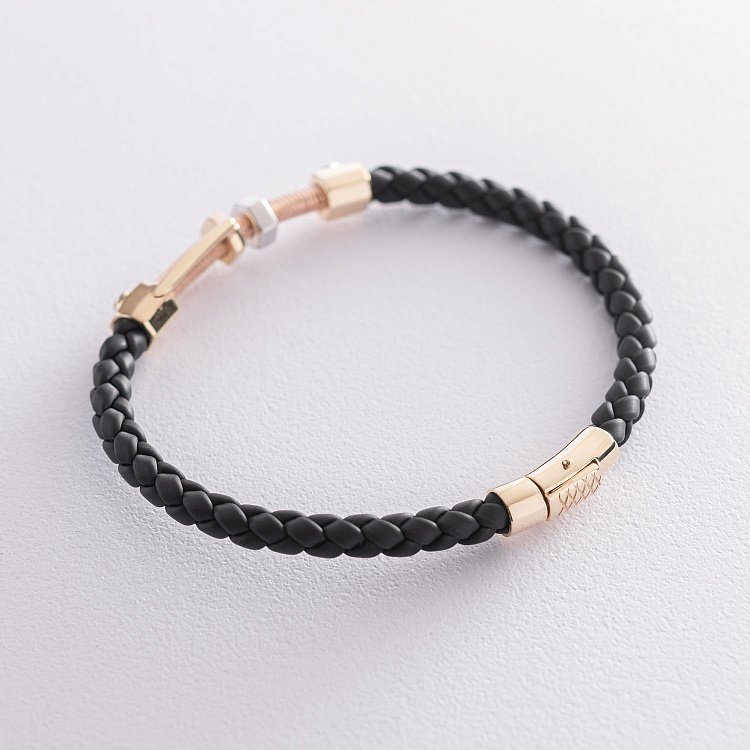 Каучуковый браслет из желтого золота б03987 от ювелирного магазина Оникс - 2