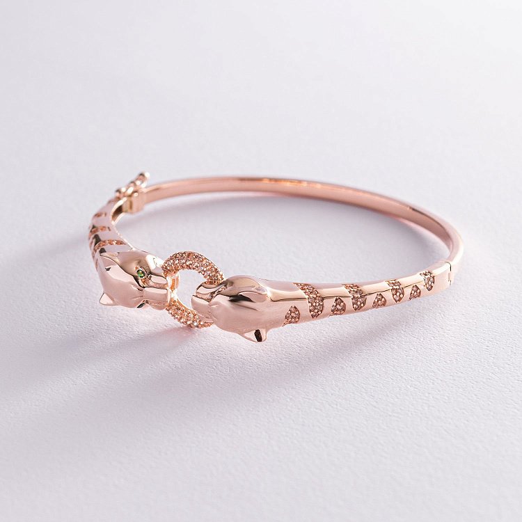 Жесткий золотой браслет "Тигры" (фианиты) б04775 от ювелирного магазина Оникс