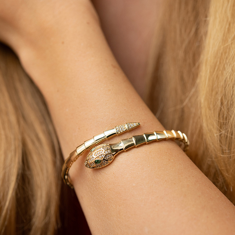 Жорсткий браслет "Змія" у жовтому золоті (фіаніти) б05513 від ювелірного магазину Онікс - 6