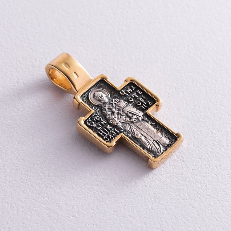 Срібний православний хрест (чорніння) "Розп'яття. Св. Миколай Чудотворець" 132498 від ювелірного магазину Онікс - 4