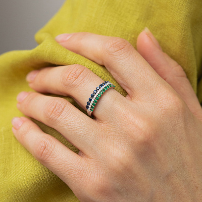 Кольцо в белом золоте (бриллианты, изумруды, сапфиры) кб0677lg №4