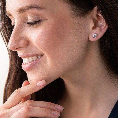 Серебряные серьги-гвоздики с фианитами 6мм 12737 №2