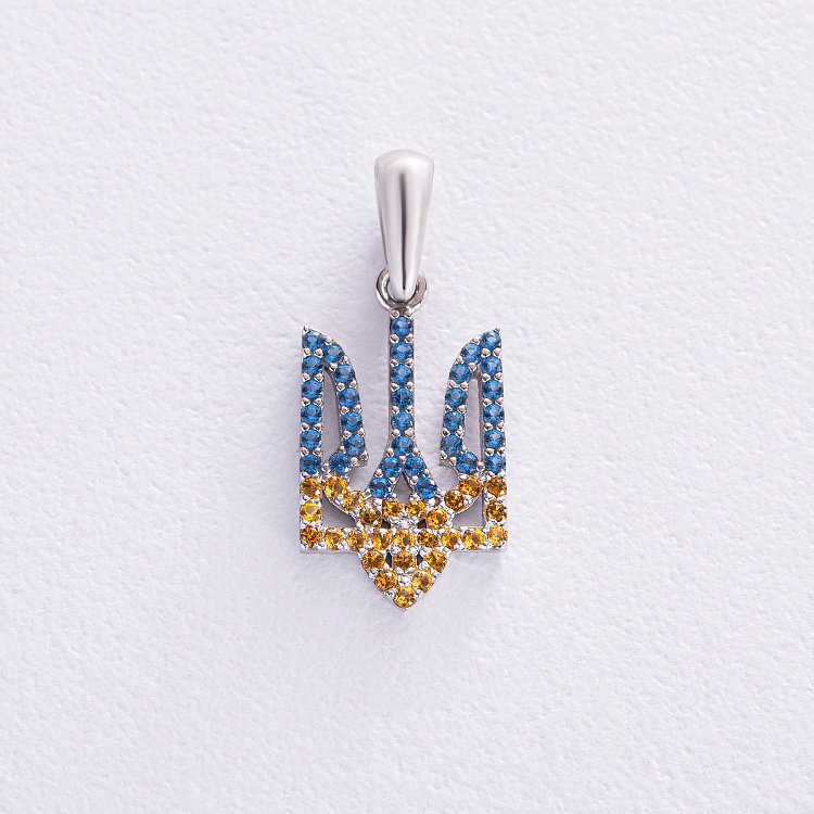 Серебряный кулон "Герб Украины - Тризуб" (голубые и желтые фианиты) 956 от ювелирного магазина Оникс