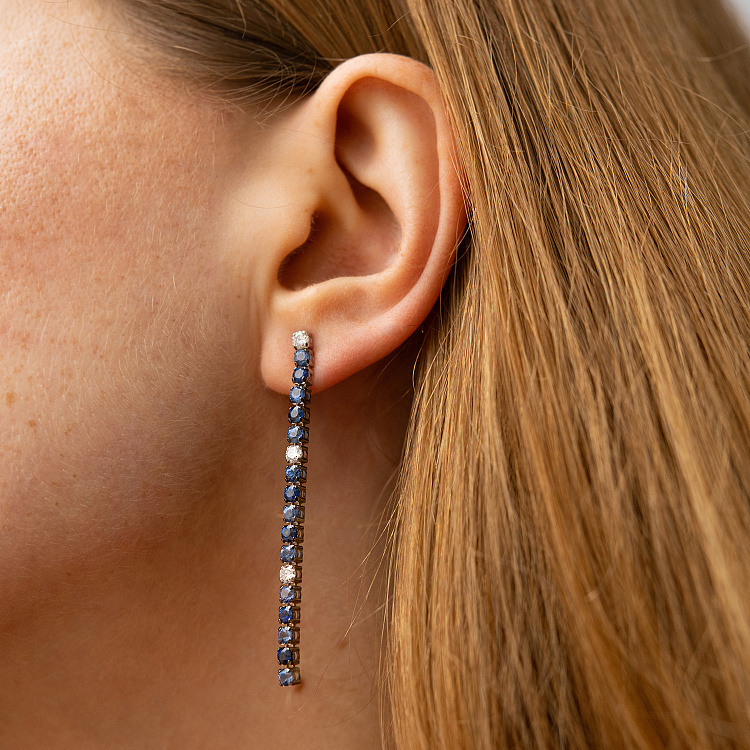 Золотые серьги - пусеты с бриллиантами и сапфирами сб0599sth от ювелирного магазина Оникс - 3