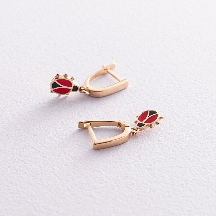 Золоті дитячі сережки "Сонечка" з емаллю с04795 від ювелірного магазину Онікс - 2