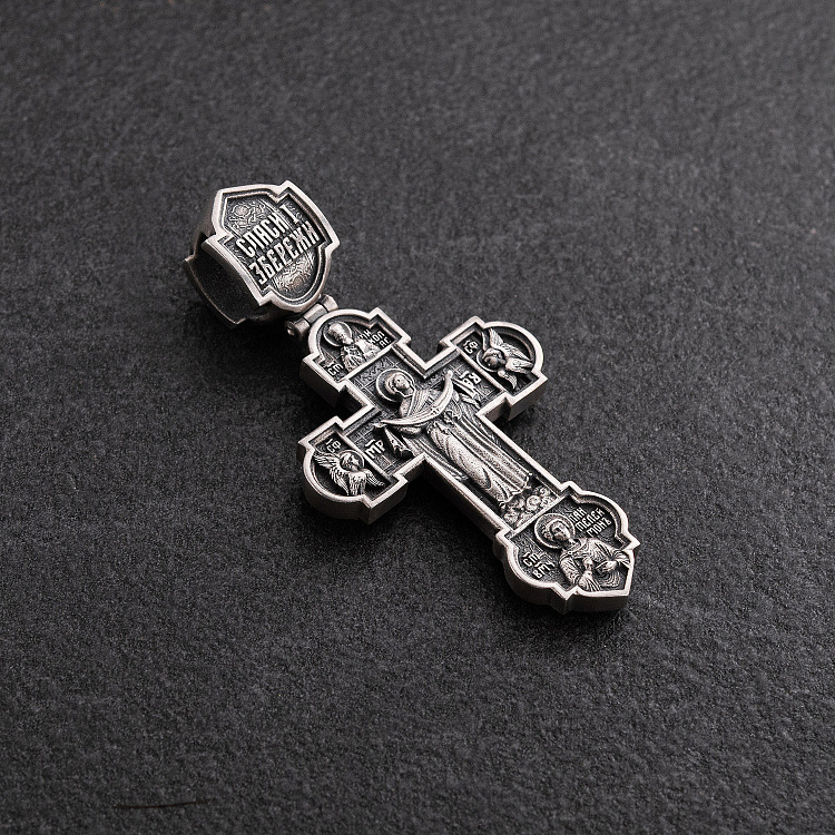 Срібний хрест "Ісус Христос. Покров. Заступництво. Пантелеймон Цілитель" 1936 від ювелірного магазину Онікс - 1