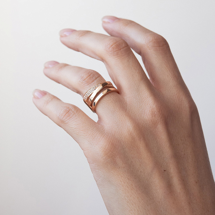 Золота каблучка з фіанітами к07381 від ювелірного магазину Онікс - 1