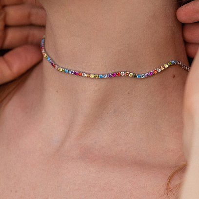 Серебряное колье "Разноцветное" с фианитами 181262 №3
