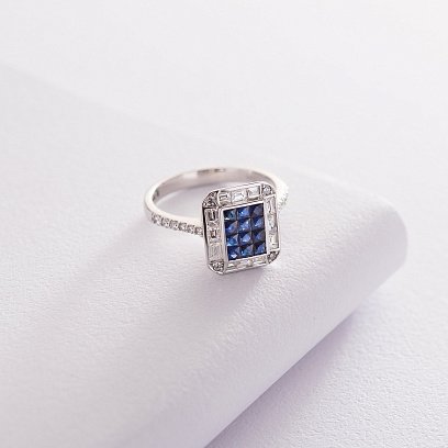 Золотое кольцо с бриллиантами и сапфирами кб0307di