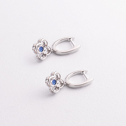 Золоті сережки "Конюшина" (діаманти, сапфіри) сб0639ca №2