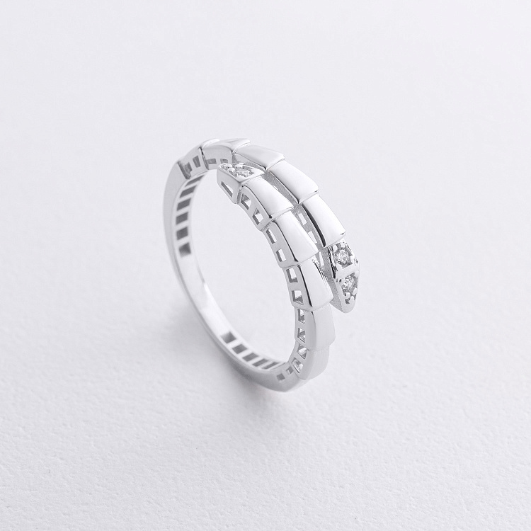 Кольцо "Змея" в белом золоте (фианиты) к08311 от ювелирного магазина Оникс