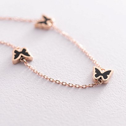 Браслет "Метелики" в червоному золоті (емаль) б04439 №3