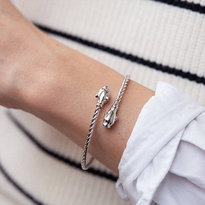 Жесткий золотой браслет "Пантеры" с фианитами б04996 №2