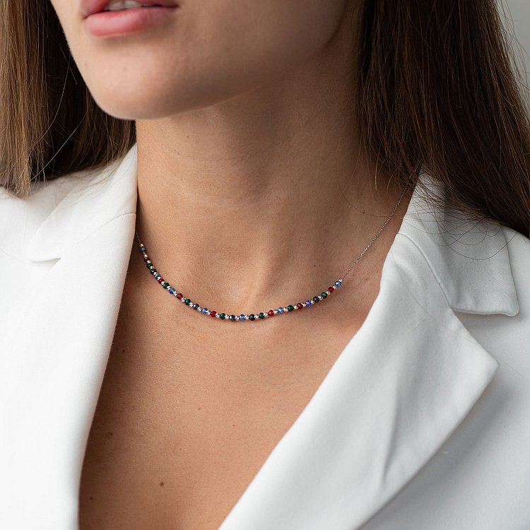 Срібне кольє (різнокольорові фіаніти) 181008 від ювелірного магазину Онікс - 2