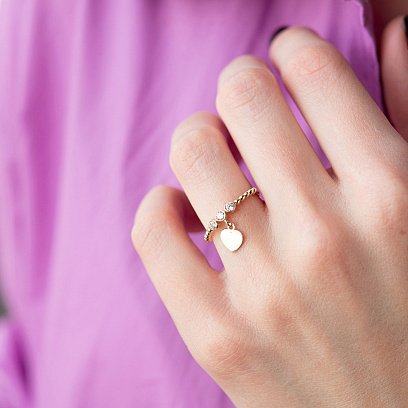 Золотое кольцо "Сердечко" с фианитами к06815 №4