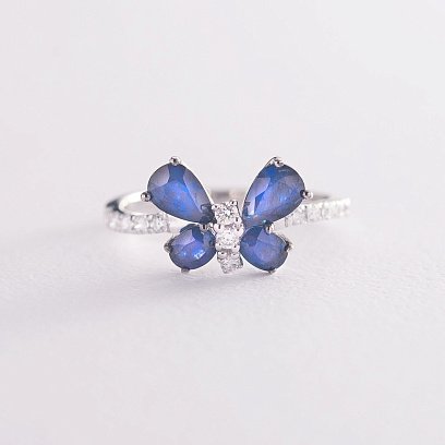 Золота каблучка "Метелик" (сапфір, діамант) кб0249sth