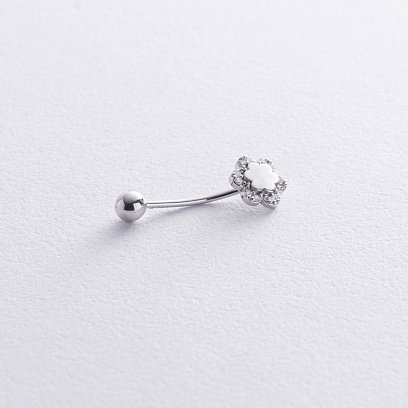 Пирсинг в пупок "Цветок" в белом золоте (фианит) пир00235