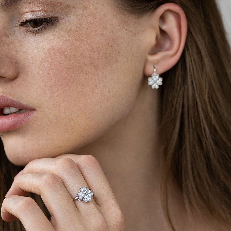 Серебряные серьги "Клевер" (фианит) 122791 от ювелирного магазина Оникс - 3