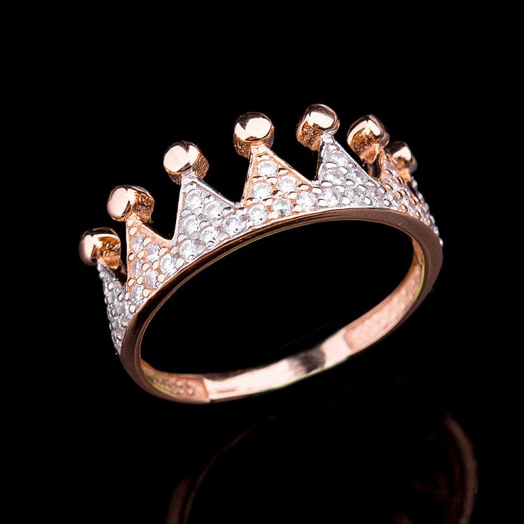 Золотое кольцо "Корона" (фианиты) к03936 от ювелирного магазина Оникс - 2