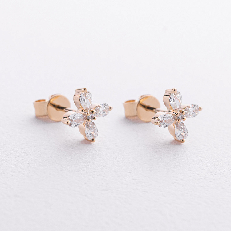 Серьги - пусеты "Цветочки" в желтом золоте (бриллианты) сб0705sm от ювелирного магазина Оникс - 2